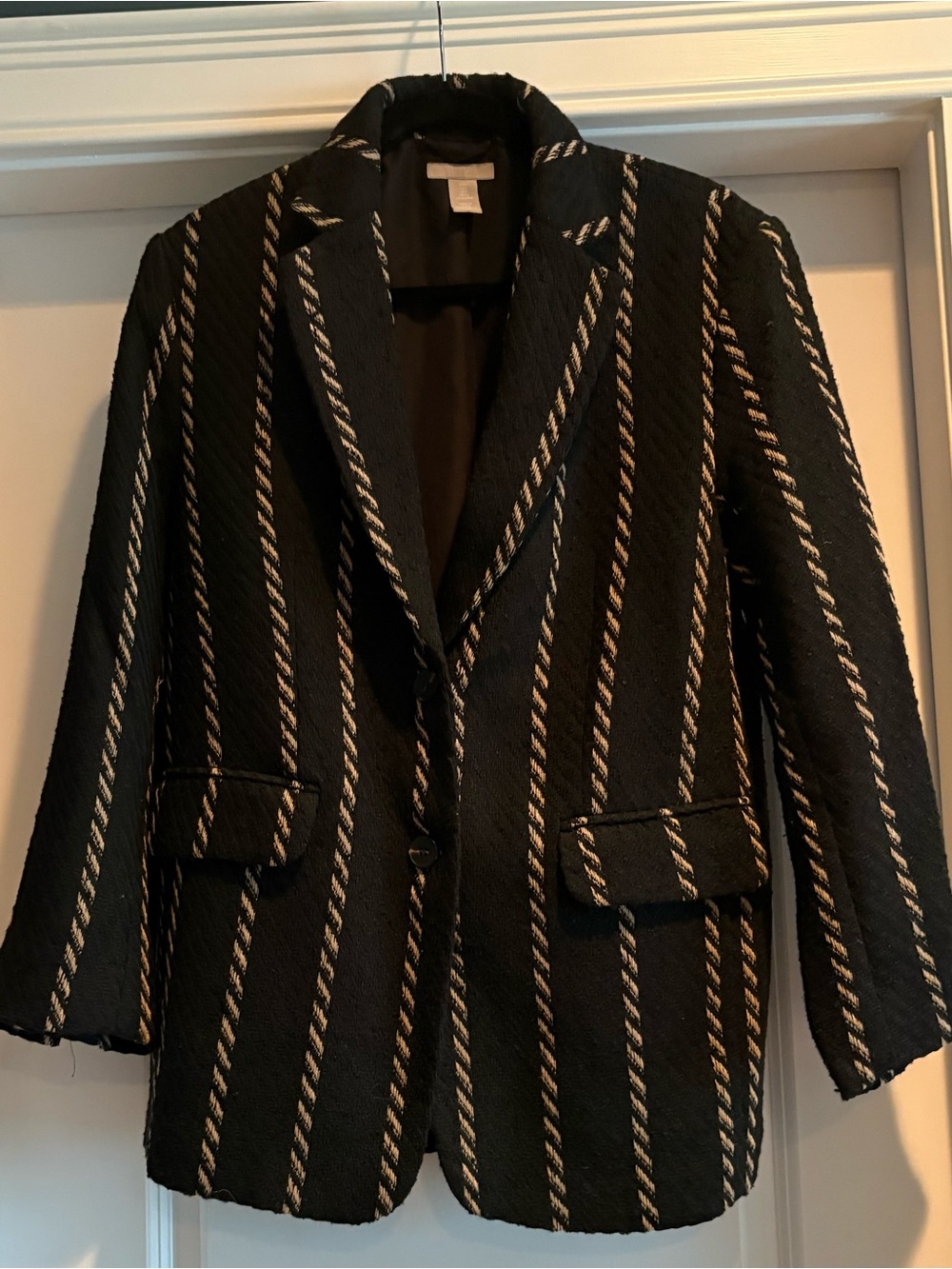 H&M Black and Cream Striped Women's Blazer Jacket